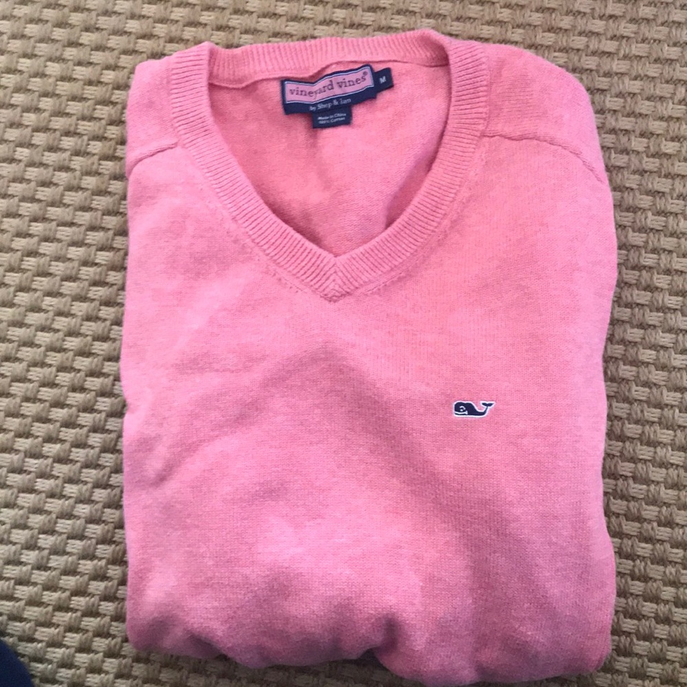 Vineyard Vines salmon / pink v neck cotton sweater